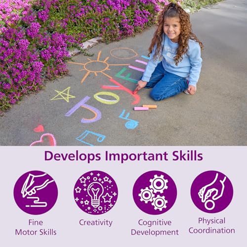 Colorations Jumbo Washable Sidewalk Chalk Set, 20 Pieces, 8 Colors, Non-Toxic, Ages 4+