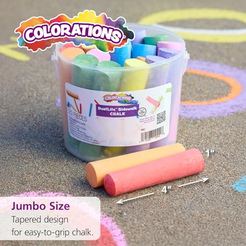 Colorations Jumbo Washable Sidewalk Chalk Set, 20 Pieces, 8 Colors, Non-Toxic, Ages 4+