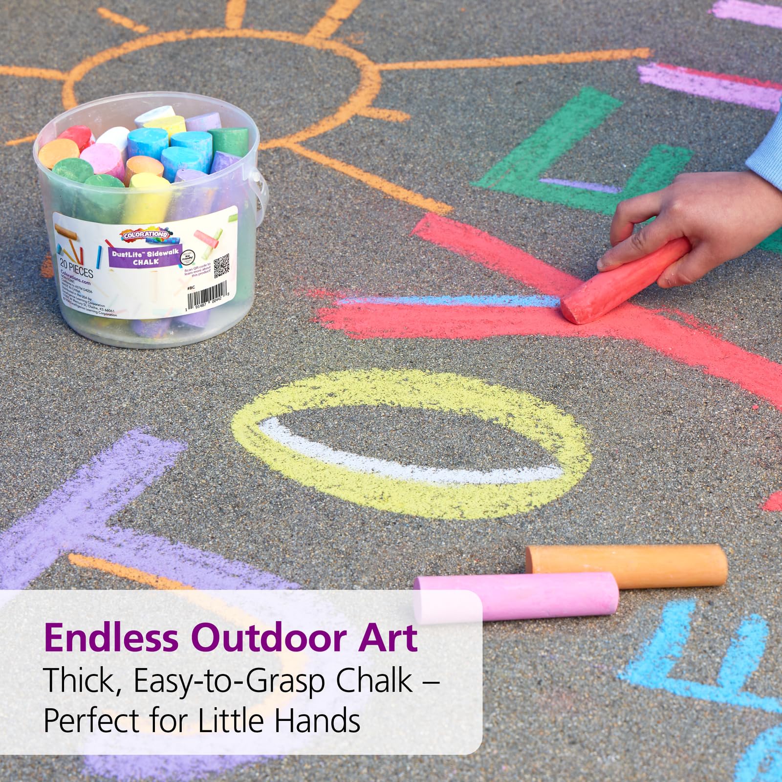 Colorations Jumbo Washable Sidewalk Chalk Set, 20 Pieces, 8 Colors, Non-Toxic, Ages 4+
