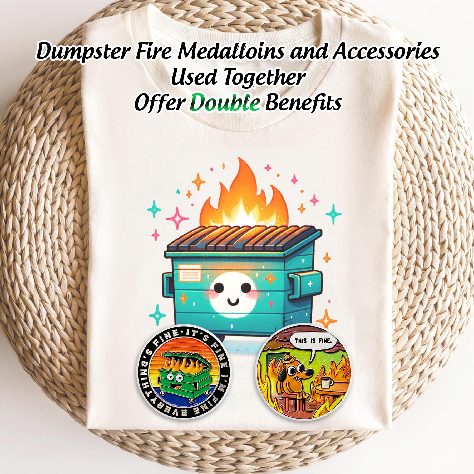 Colorful Dumpster Fire Challenge Coin – Hilarious 'This is Fine' Desk Accessory for Coworkers