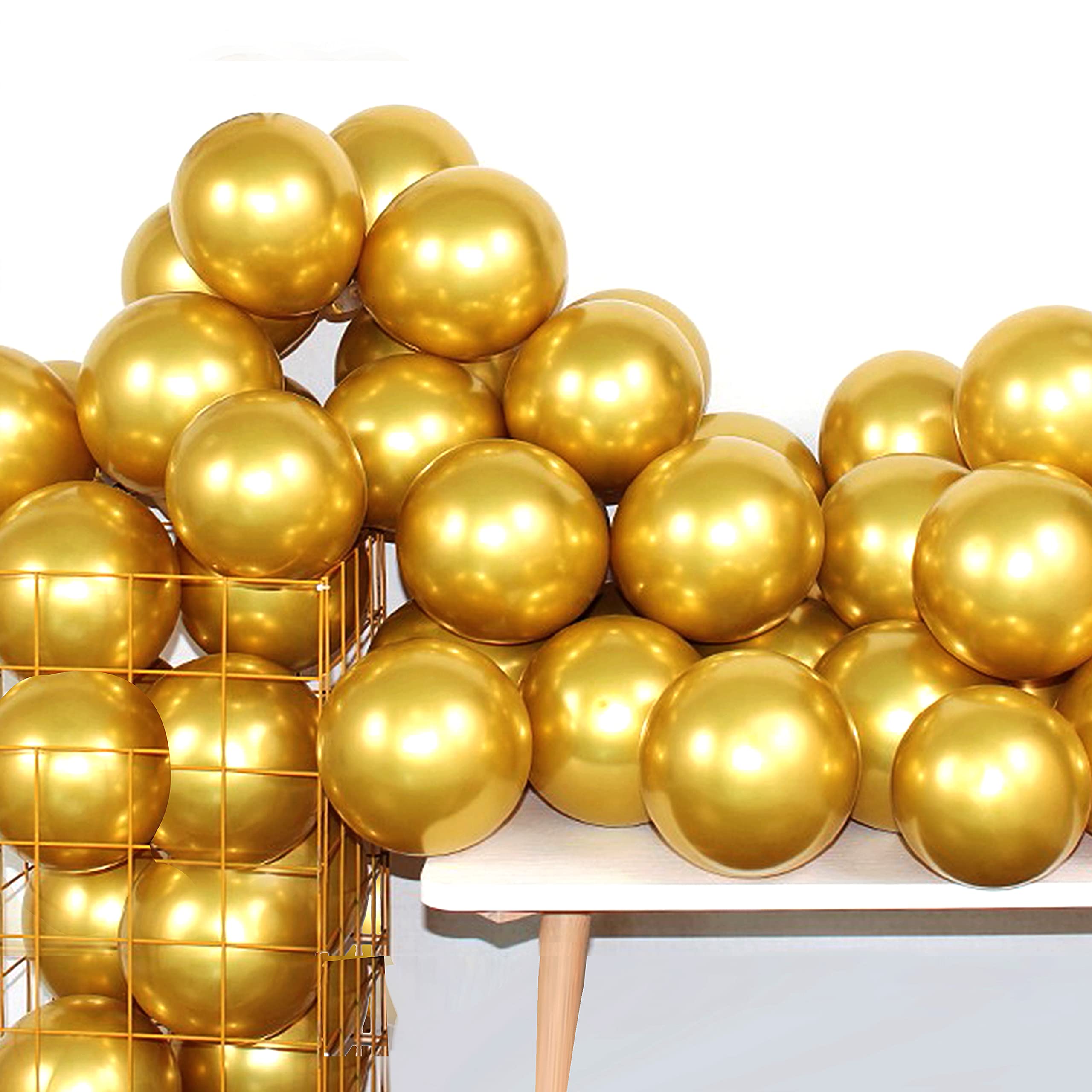 COLORFUL ELVES 12 Inch Gold Metallic Chrome Latex Balloons (100 Pack) – Helium or Air Fillable Party Decor