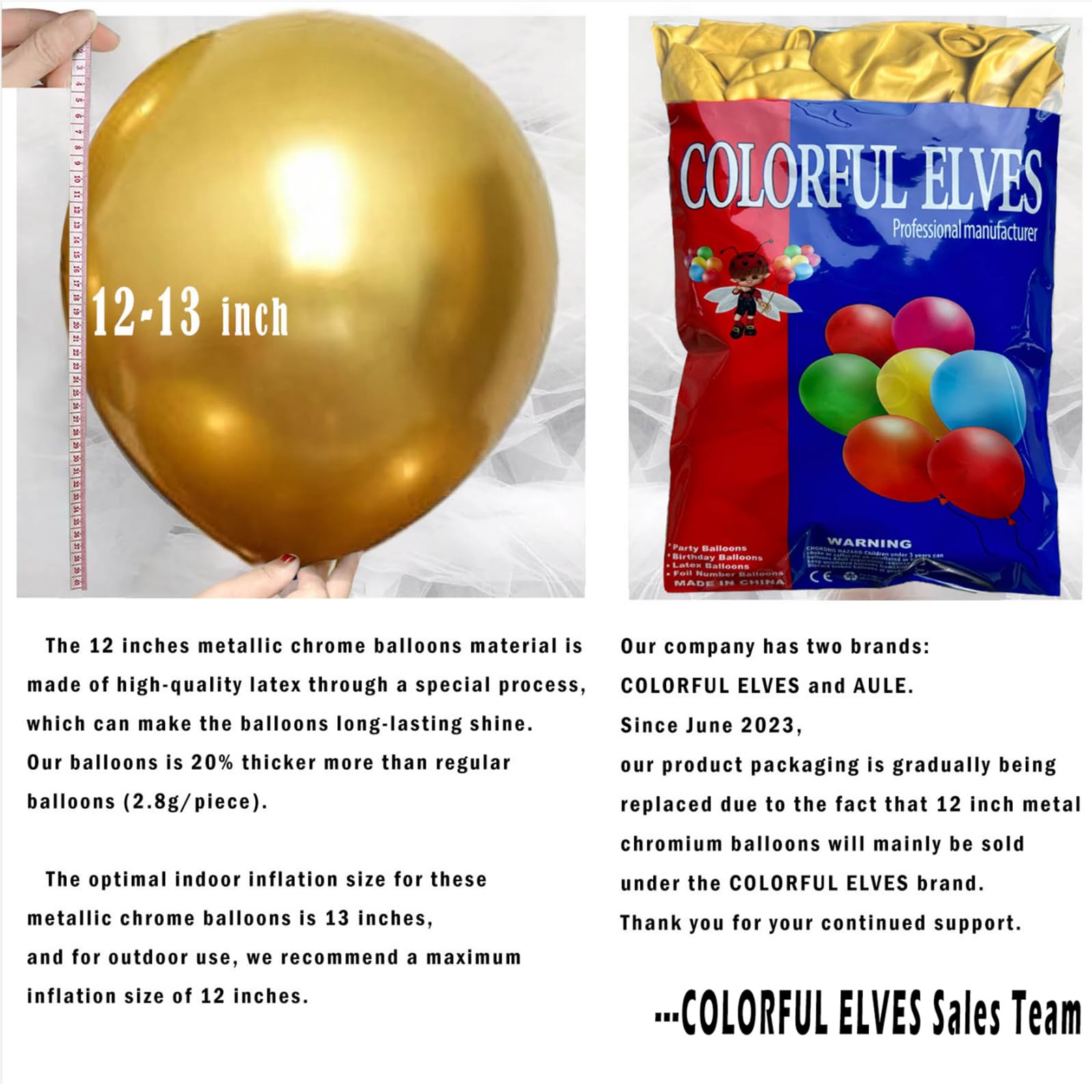 COLORFUL ELVES 12 Inch Gold Metallic Chrome Latex Balloons (100 Pack) – Helium or Air Fillable Party Decor