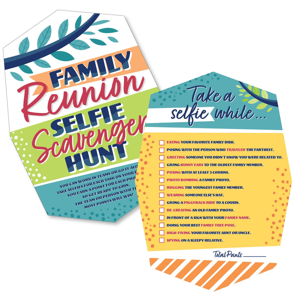Colorful Family Reunion Selfie Scavenger Hunt – 12 Cards for Group Play