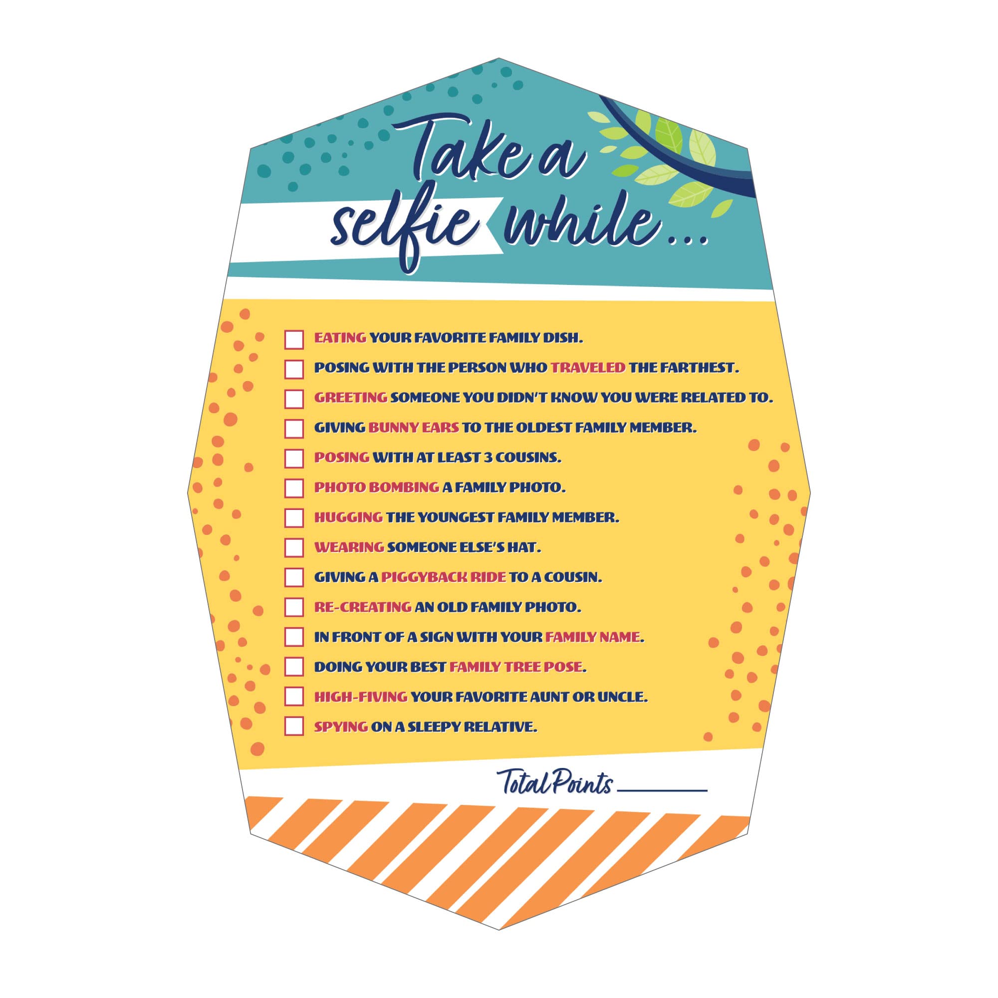 Colorful Family Reunion Selfie Scavenger Hunt – 12 Cards for Group Play