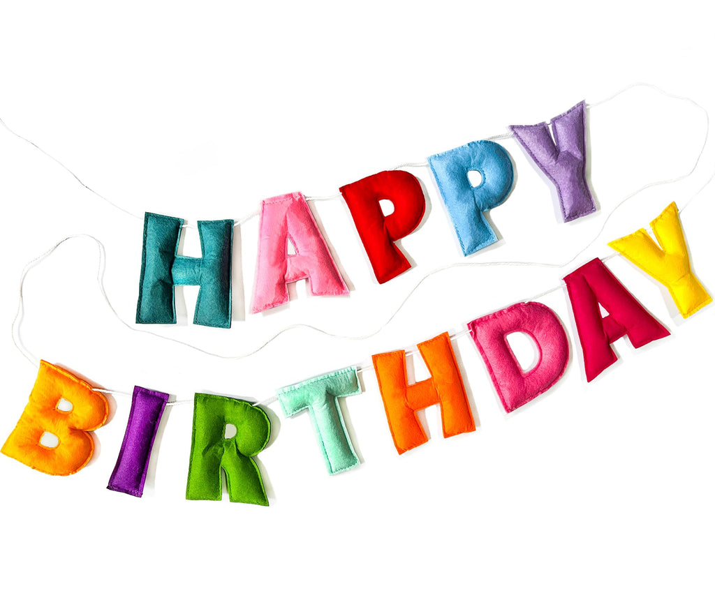 Colorful Felt Happy Birthday Banner – Pre-Strung, Reusable Rainbow Party Garland