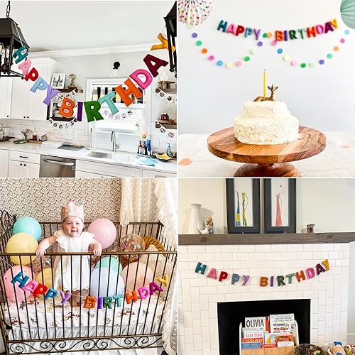 Colorful Felt Happy Birthday Banner – Pre-Strung, Reusable Rainbow Party Garland