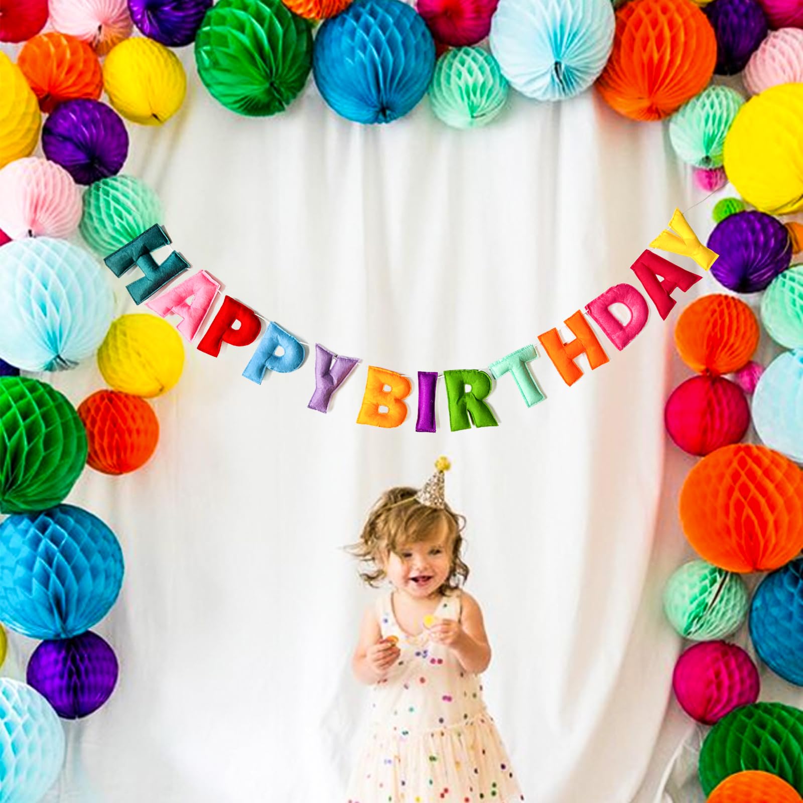Colorful Felt Happy Birthday Banner – Pre-Strung, Reusable Rainbow Party Garland