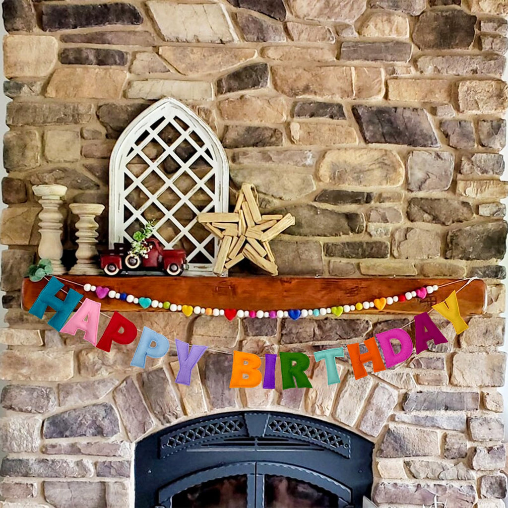 Colorful Felt Happy Birthday Banner – Pre-Strung, Reusable Rainbow Party Garland