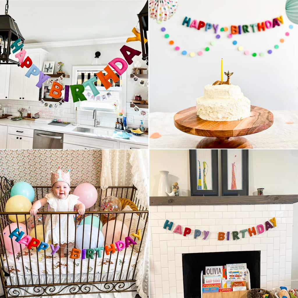 Colorful Felt Happy Birthday Banner – Pre-Strung, Reusable Rainbow Party Garland