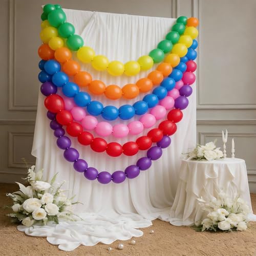 Colorful Linking Balloons - 100 Pack of 6 Inch Tails Balloons for Arches, Walls, and Garlands - Rainbow Colors for Weddings, Birthdays, Parties