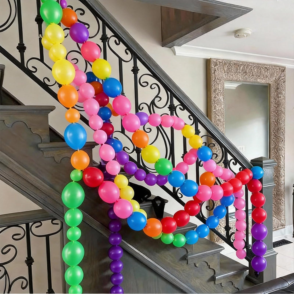 Colorful Linking Balloons - 100 Pack of 6 Inch Tails Balloons for Arches, Walls, and Garlands - Rainbow Colors for Weddings, Birthdays, Parties