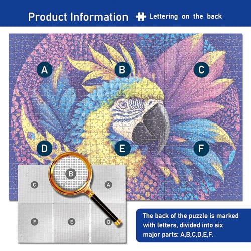 Colorful Macaw Parrot 1000 Piece Puzzle – Vibrant Blue Yellow Purple Feathers, No Puzzle Dust