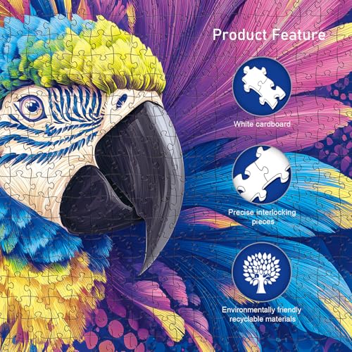 Colorful Macaw Parrot 1000 Piece Puzzle – Vibrant Blue Yellow Purple Feathers, No Puzzle Dust