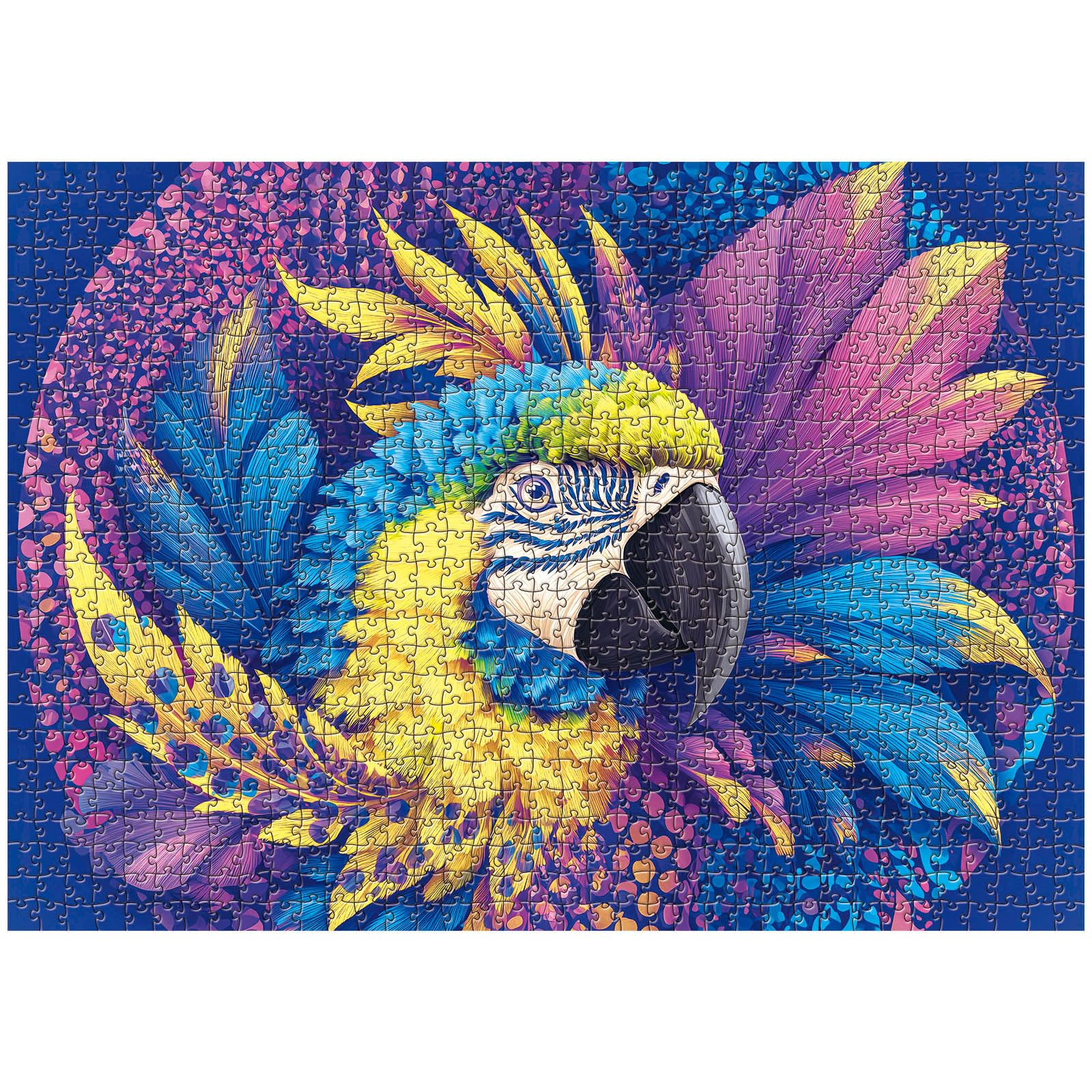 Colorful Macaw Parrot 1000 Piece Puzzle – Vibrant Blue Yellow Purple Feathers, No Puzzle Dust