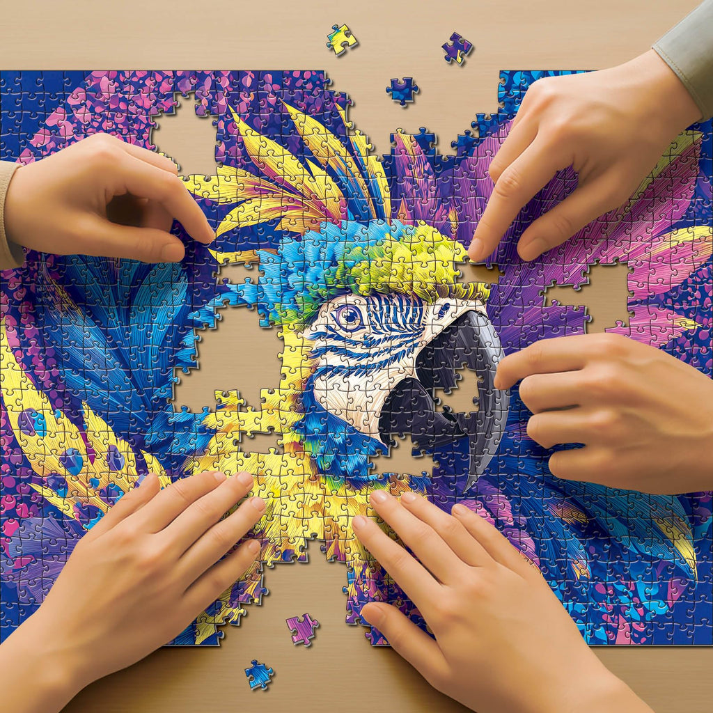 Colorful Macaw Parrot 1000 Piece Puzzle – Vibrant Blue Yellow Purple Feathers, No Puzzle Dust