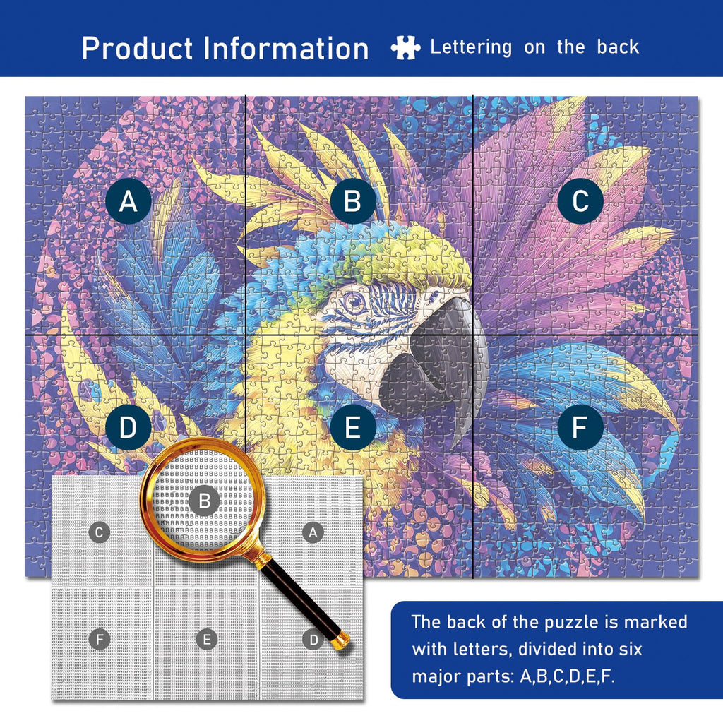Colorful Macaw Parrot 1000 Piece Puzzle – Vibrant Blue Yellow Purple Feathers, No Puzzle Dust