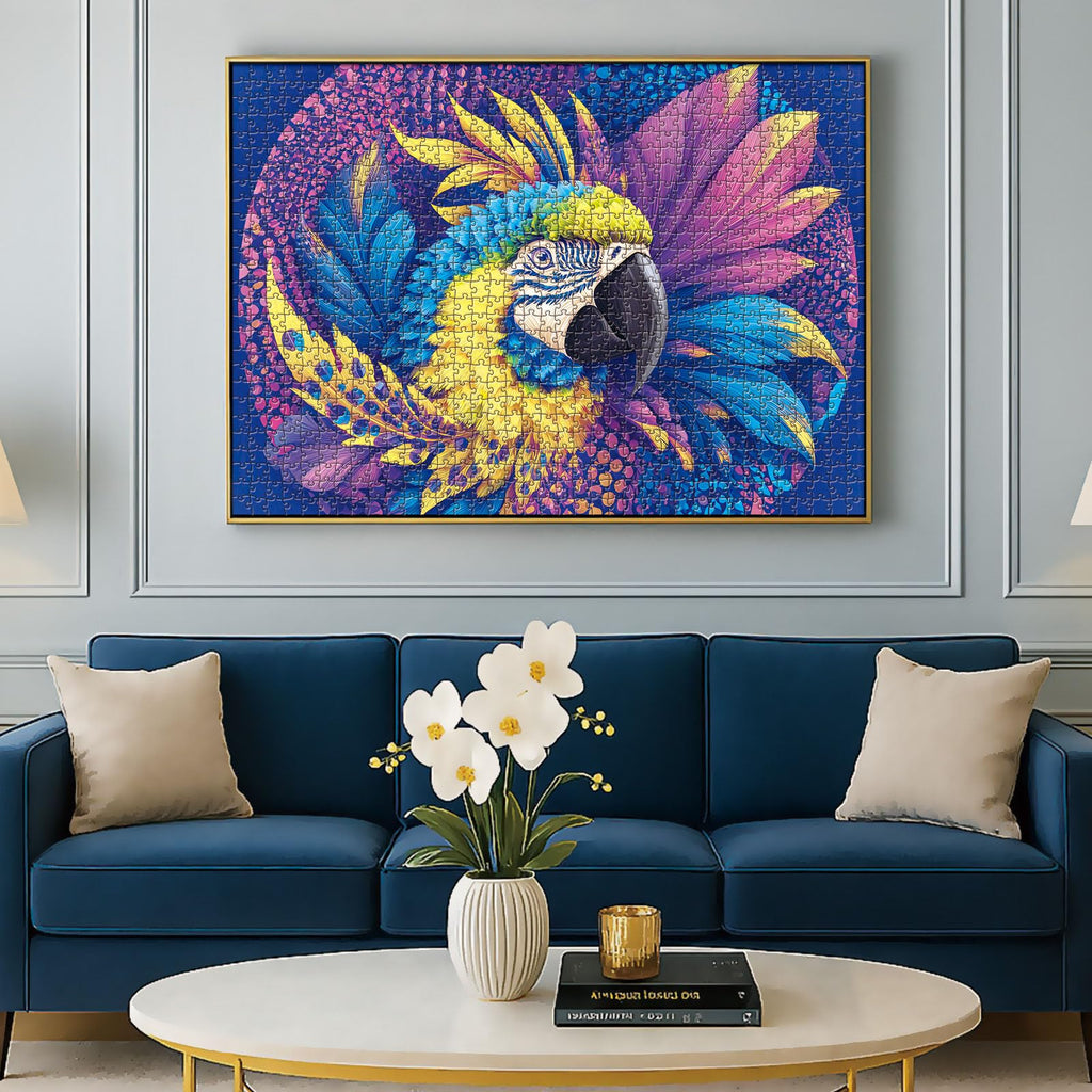 Colorful Macaw Parrot 1000 Piece Puzzle – Vibrant Blue Yellow Purple Feathers, No Puzzle Dust