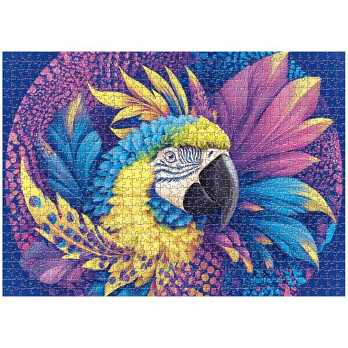 Colorful Macaw Parrot 1000 Piece Puzzle – Vibrant Blue Yellow Purple Feathers, No Puzzle Dust