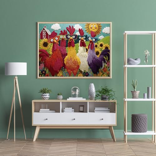 Colorful Rooster Jigsaw Puzzle 500 Pieces – STYISHANG Funny Chicken Puzzle with Poster and Letter Sorting