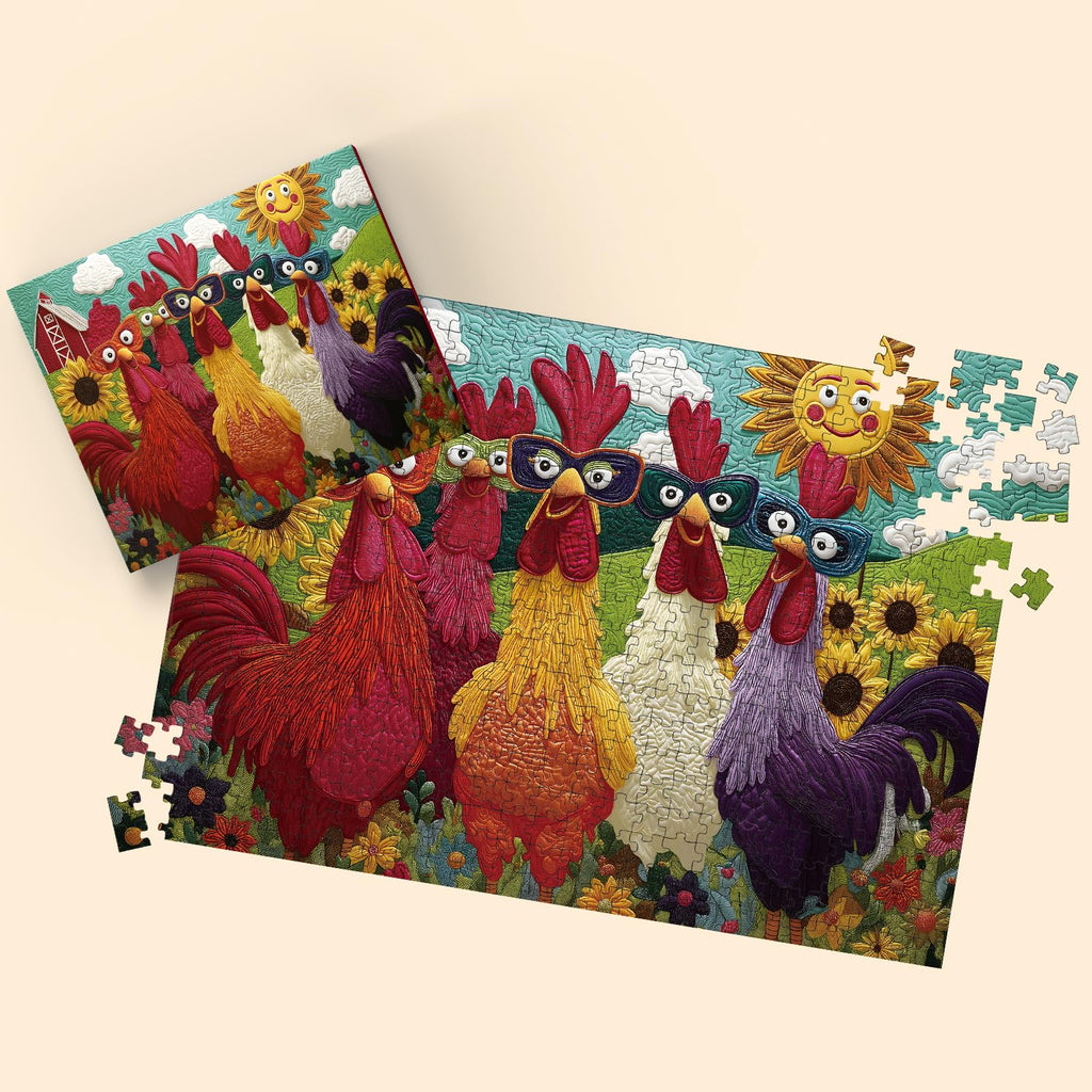 Colorful Rooster Jigsaw Puzzle 500 Pieces – STYISHANG Funny Chicken Puzzle with Poster and Letter Sorting