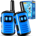 comedyfun Kids Walkie Talkies 2-Pack: Mini Robot Design for Ages 3-8, 1000 Feet Range, Blue