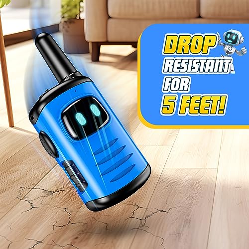 comedyfun Kids Walkie Talkies 2-Pack: Mini Robot Design for Ages 3-8, 1000 Feet Range, Blue