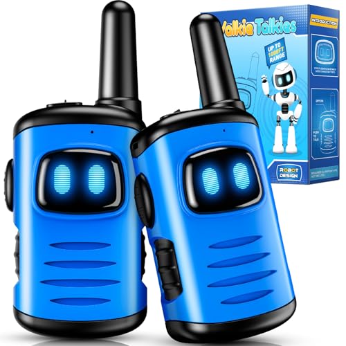 comedyfun Kids Walkie Talkies 2-Pack: Mini Robot Design for Ages 3-8, 1000 Feet Range, Blue
