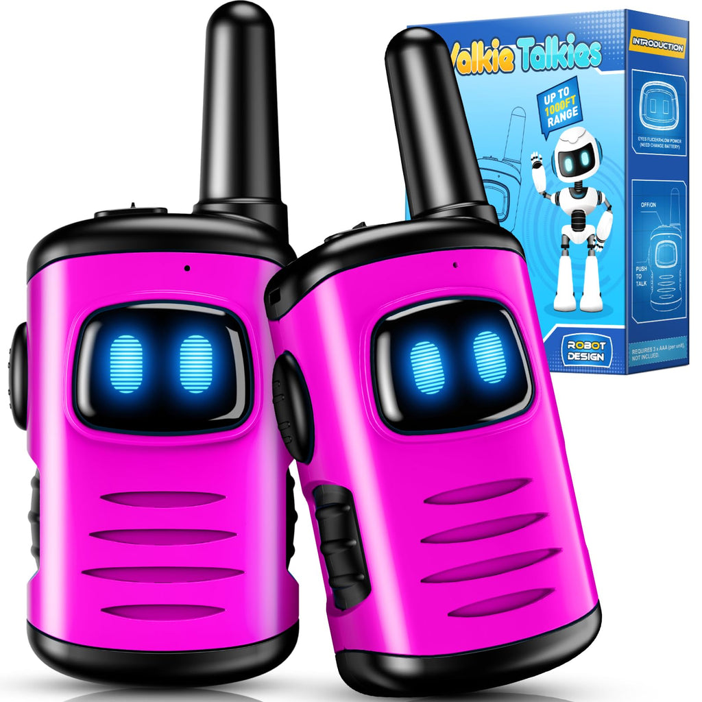 comedyfun Mini Robot Walkie Talkies for Girls - Pink 2 Pack, Lightweight and Durable Toy for Ages 3-6, Up to 1000 Feet Range, Push-to-Talk, Gift for Outdoor Play