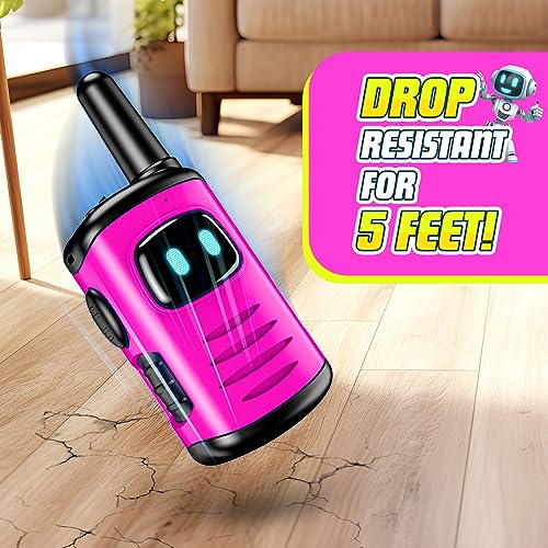comedyfun Mini Robot Walkie Talkies for Girls - Pink 2 Pack, Lightweight and Durable Toy for Ages 3-6, Up to 1000 Feet Range, Push-to-Talk, Gift for Outdoor Play