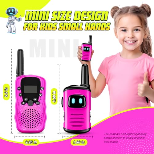 comedyfun Mini Robot Walkie Talkies for Girls - Pink 2 Pack, Lightweight and Durable Toy for Ages 3-6, Up to 1000 Feet Range, Push-to-Talk, Gift for Outdoor Play