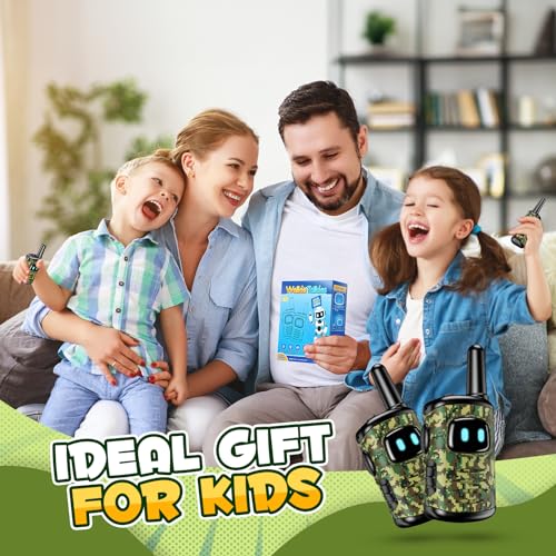 comedyfun Mini Robot Walkie Talkies for Kids 3-8 Years, 2 Pack, Green Camo, 1000ft Range, Lightweight Toy