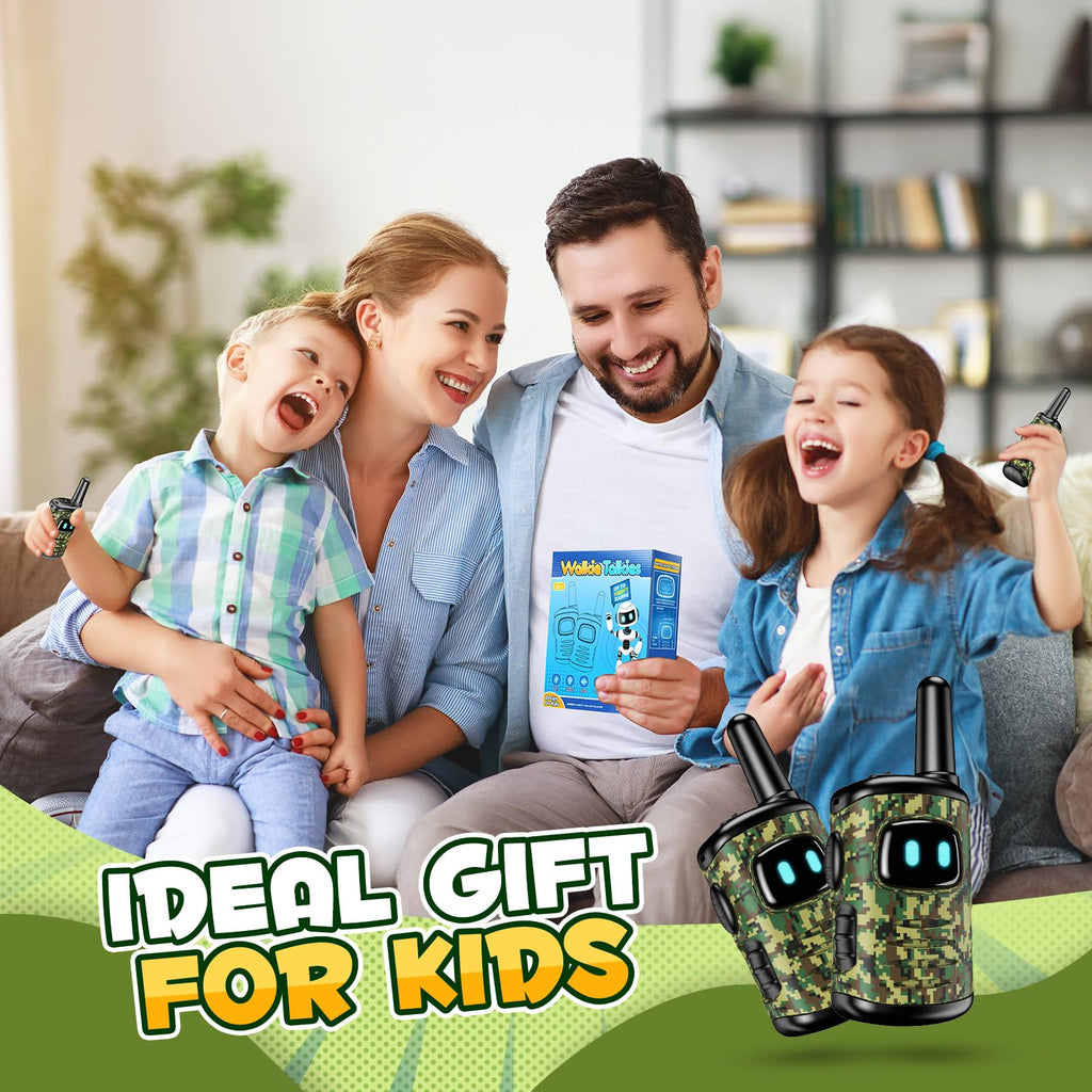 comedyfun Mini Robot Walkie Talkies for Kids 3-8 Years, 2 Pack, Green Camo, 1000ft Range, Lightweight Toy