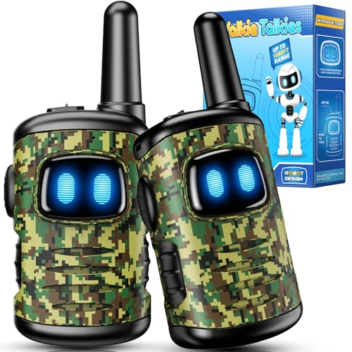 comedyfun Mini Robot Walkie Talkies for Kids 3-8 Years, 2 Pack, Green Camo, 1000ft Range, Lightweight Toy