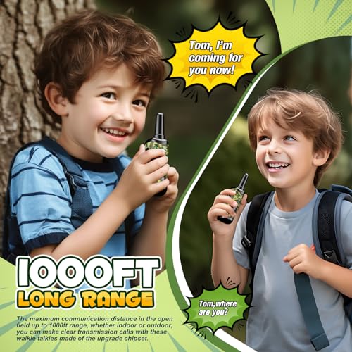 comedyfun Mini Robot Walkie Talkies for Kids 3-8 Years, 2 Pack, Green Camo, 1000ft Range, Lightweight Toy