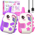 comedyfun Unicorn Rechargeable Walkie Talkies for Kids: 2-Pack Pink Purple, 2 Channels, 1000 ft Range, Lightweight, Gift for Girls Ages 3-7