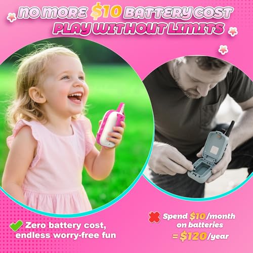 comedyfun Unicorn Rechargeable Walkie Talkies for Kids: 2-Pack Pink Purple, 2 Channels, 1000 ft Range, Lightweight, Gift for Girls Ages 3-7