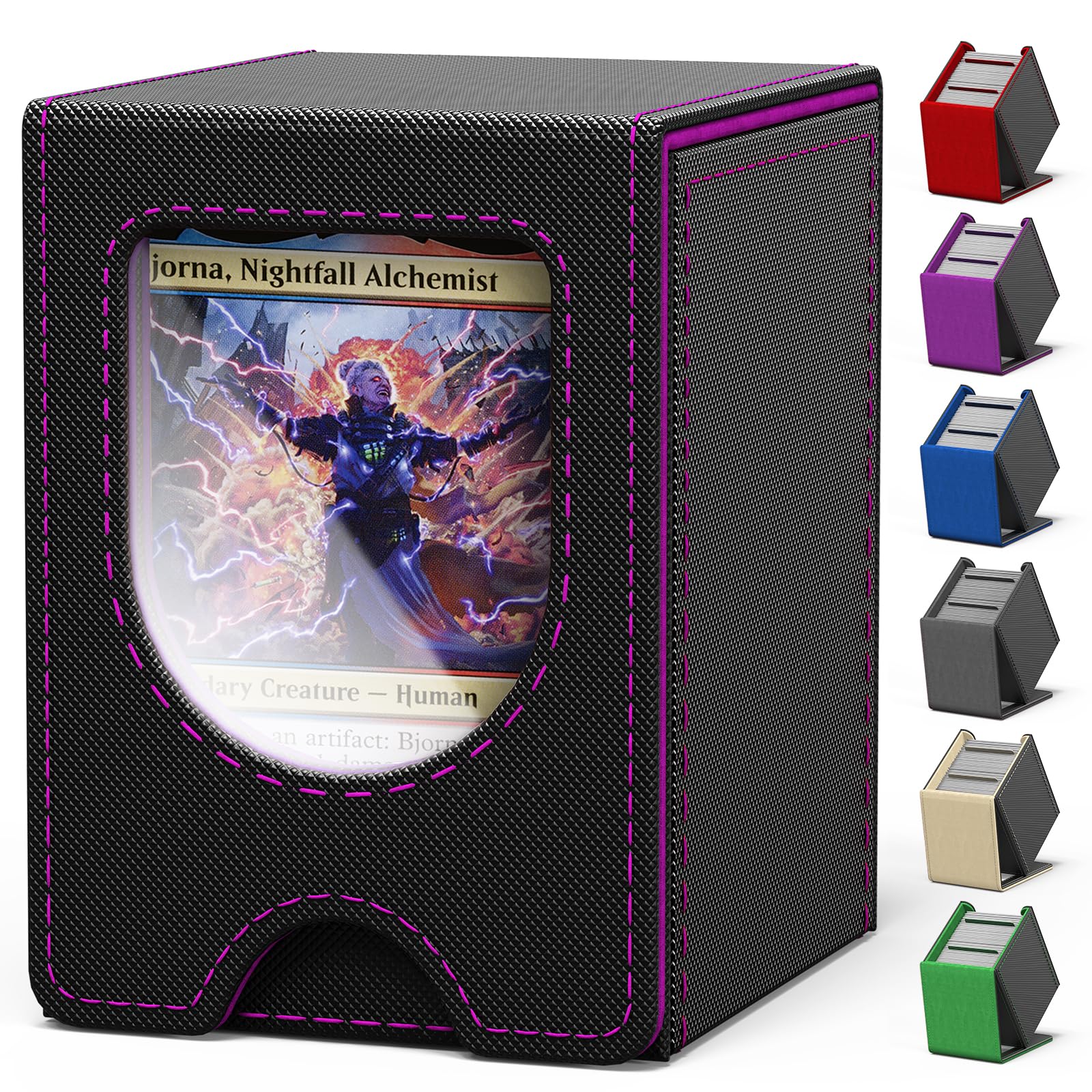 Commander Deck Box with Front Display Window – Holds 100+ Double-Sleeved Cards (Black & Purple)