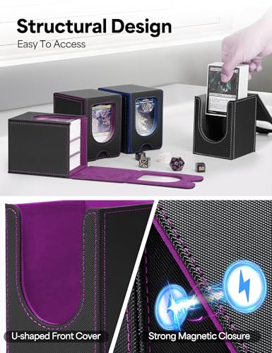 Commander Deck Box with Front Display Window – Holds 100+ Double-Sleeved Cards (Black & Purple)
