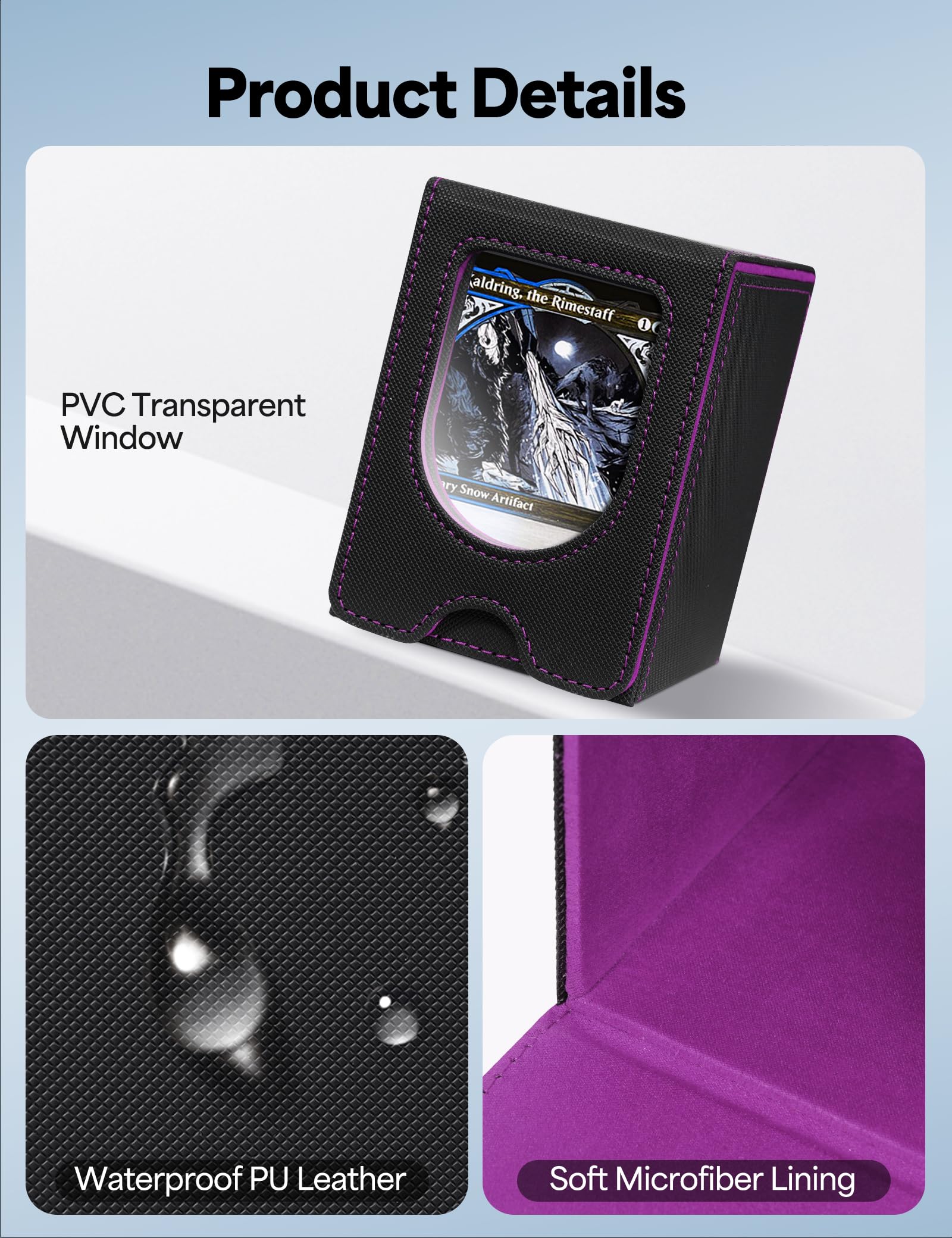 Commander Deck Box with Front Display Window – Holds 100+ Double-Sleeved Cards (Black & Purple)