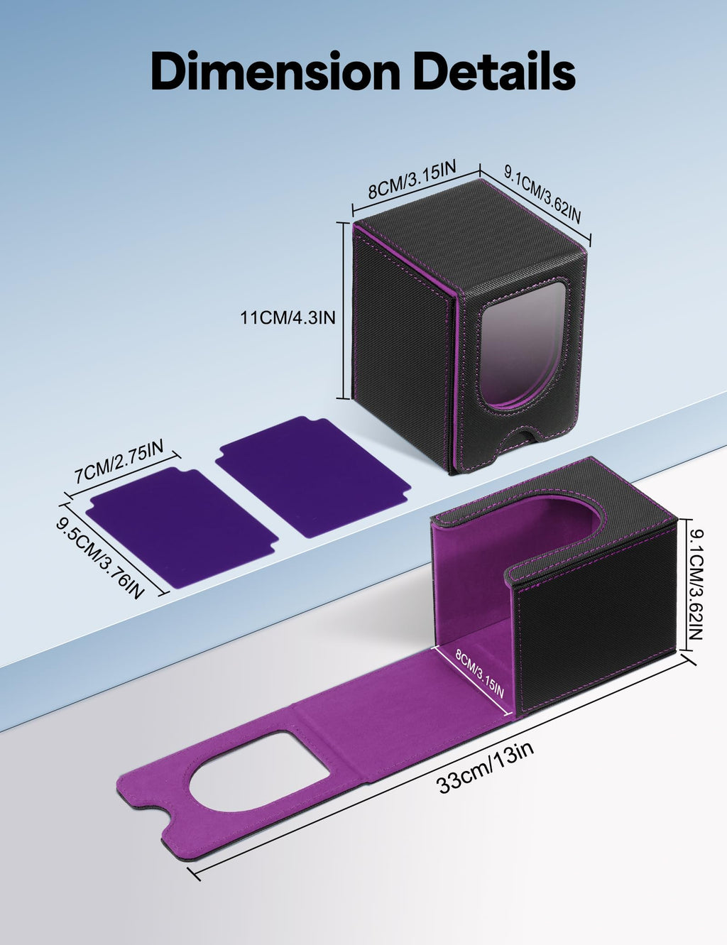 Commander Deck Box with Front Display Window – Holds 100+ Double-Sleeved Cards (Black & Purple)