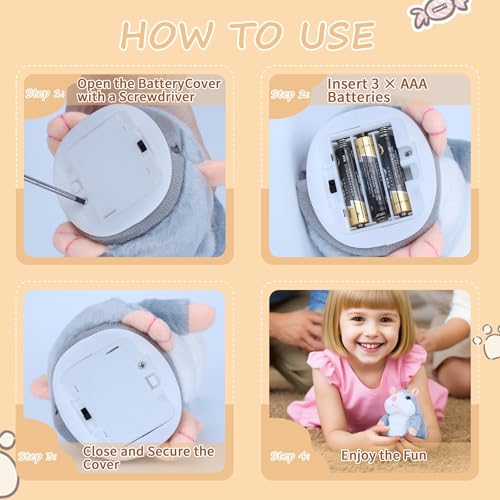 Comnonage Talking Hamster Plush Toy - Repeats What You Say, Interactive Speech Toy for Toddlers, Gray