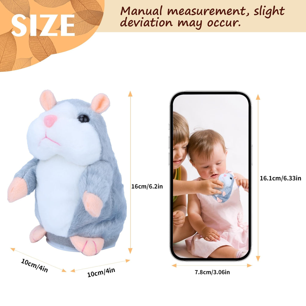 Comnonage Talking Hamster Plush Toy - Repeats What You Say, Interactive Speech Toy for Toddlers, Gray