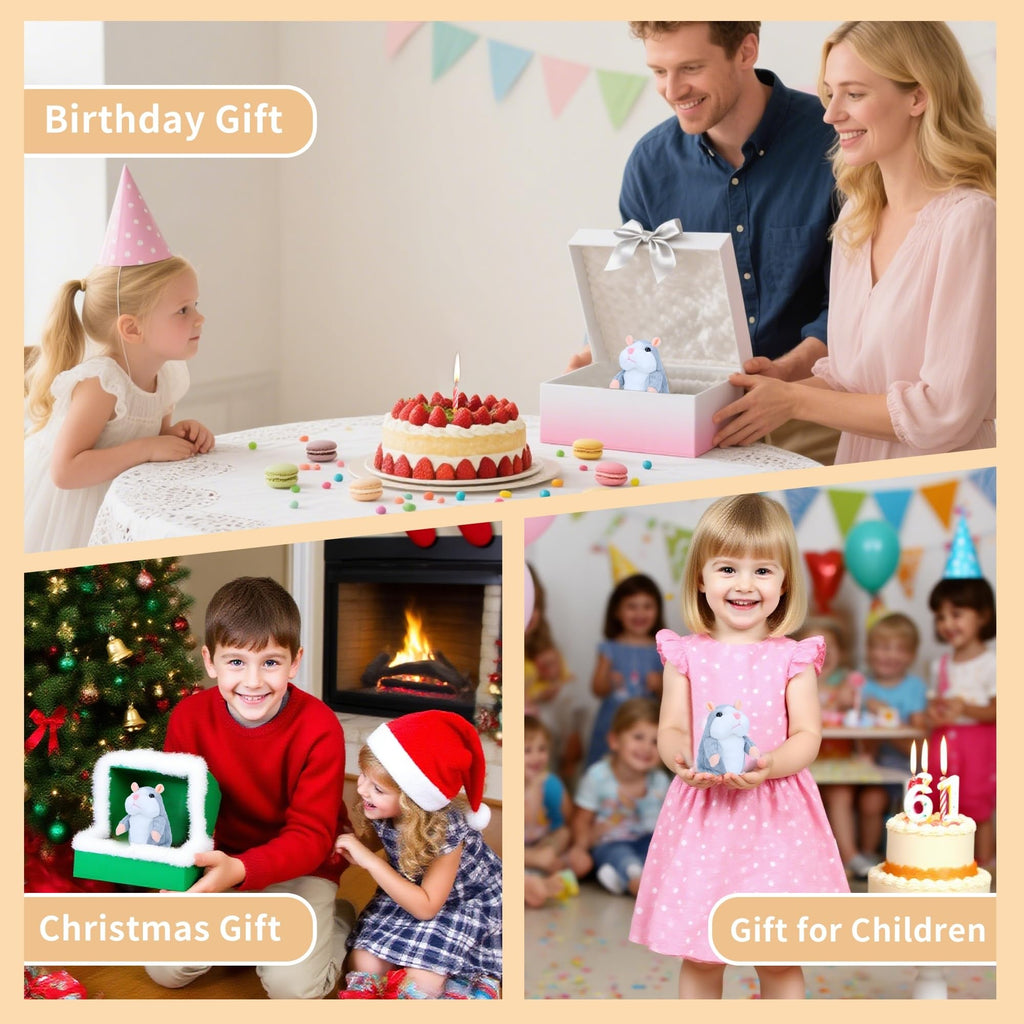 Comnonage Talking Hamster Plush Toy - Repeats What You Say, Interactive Speech Toy for Toddlers, Gray