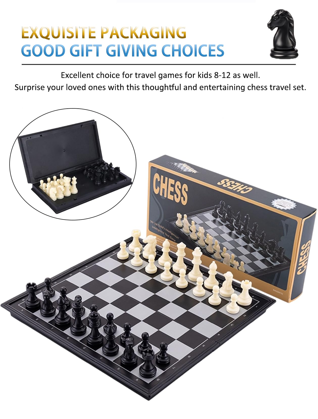 Compact Magnetic Chess Set – 9.5 Inch Folding Board for Travel & Fun