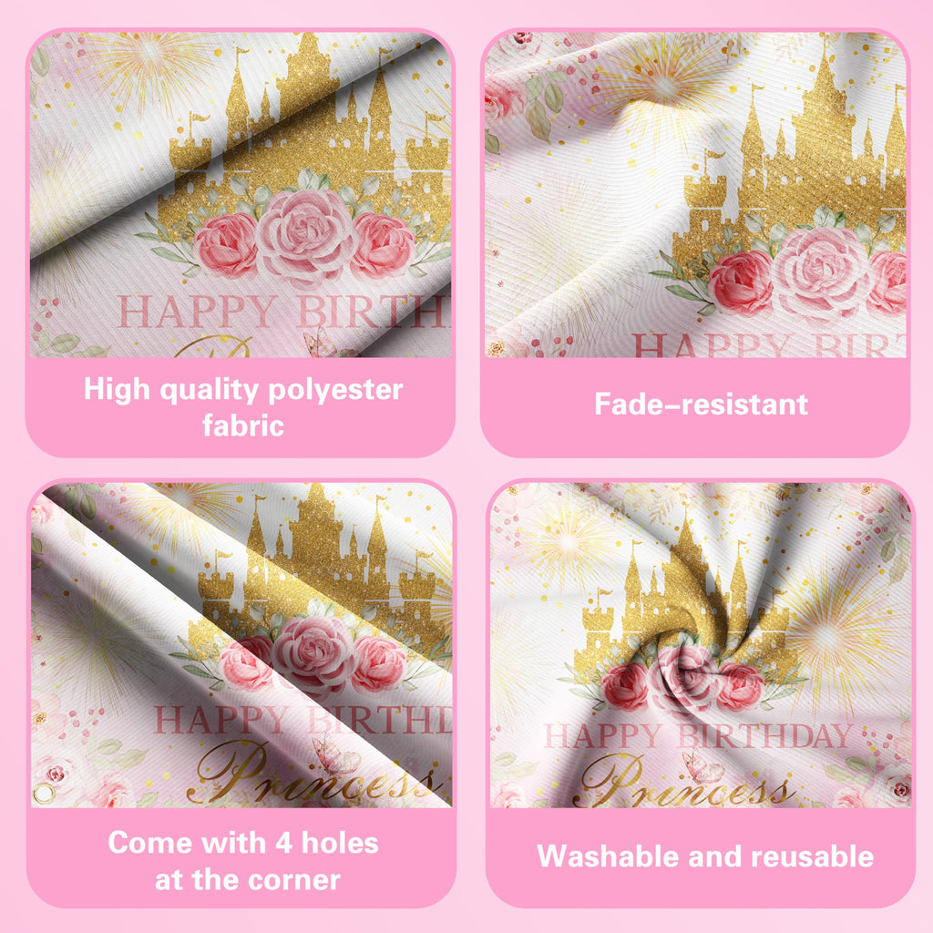 Complete Princess Birthday Decorations Set by Jenlion – Includes Backdrop, Banner, Foil Balloons & Tablecloth