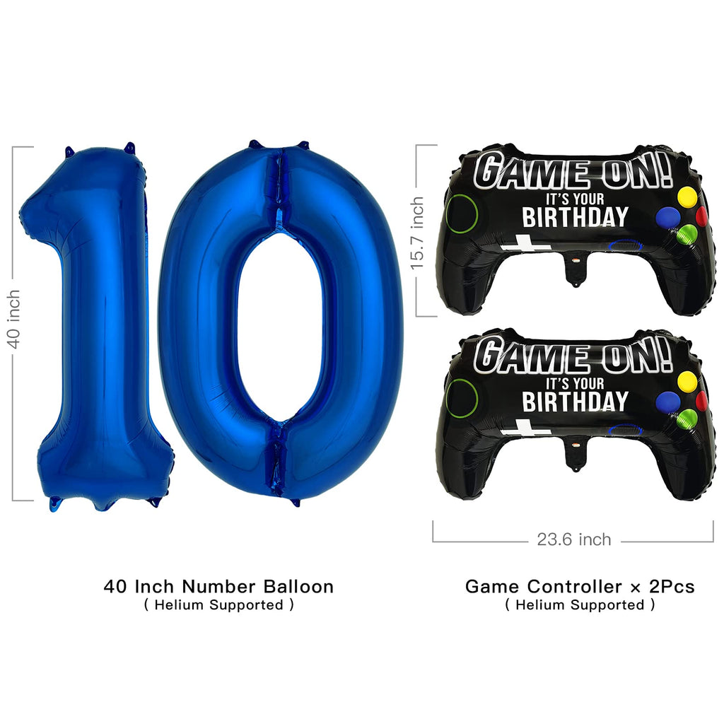 CON GRADS Navy Blue Video Game Birthday Balloons – 2 Controller Foil & Number 10 Set