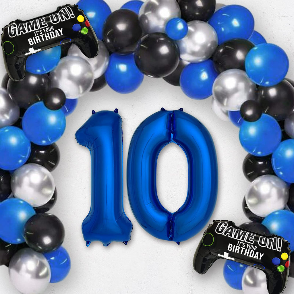 CON GRADS Navy Blue Video Game Birthday Balloons – 2 Controller Foil & Number 10 Set