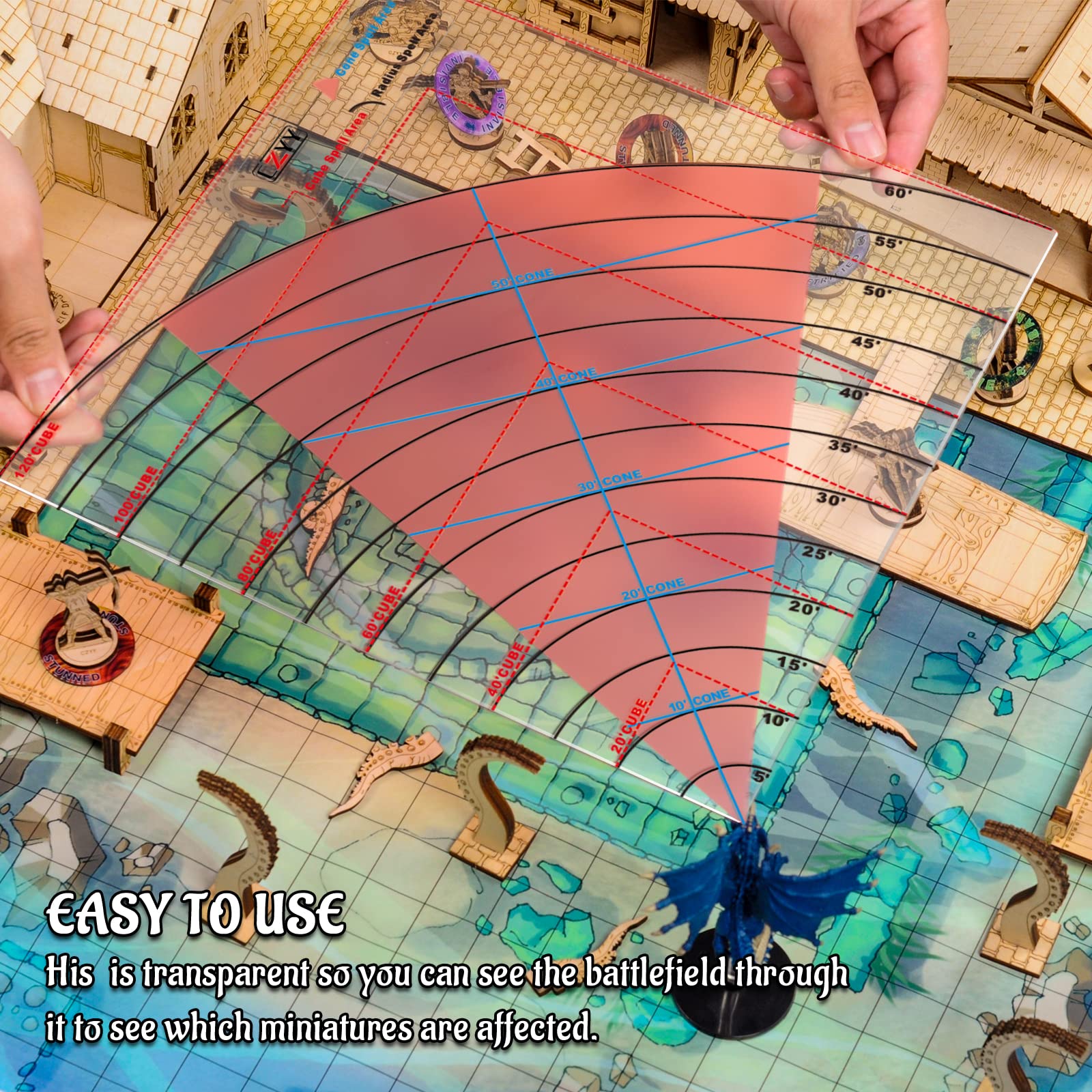 Cone Spell AOE Template - Acrylic Areas of Effect Damage Markers for D&D, TTRPGs - 60ft Range by CZYY