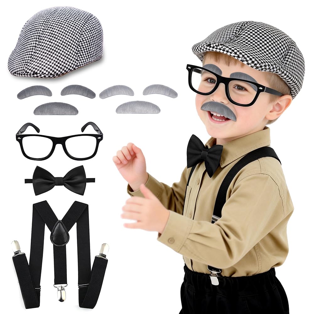 CONNICS 100 Days of School Old Man Costume Kit for Kids – Grandpa Dress-Up Set