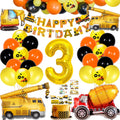 Construction Birthday Party Balloon Set for 3-Year-Old Boy – Excavator Theme with Foil Number 3 and Vehicle Balloons